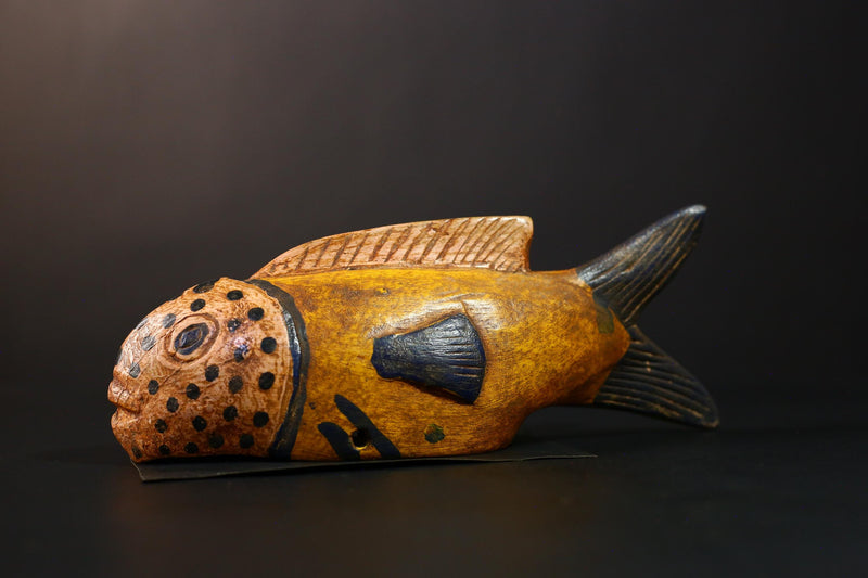 African Figure Bozo Fish Puppet Statue, Handmade Wooden Art, Unique Primitive Collectible, Ethnic Decor Sculpture for Home Display-G3770