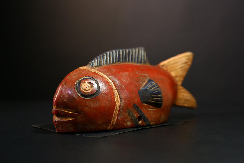 African Figure Bozo Fish Puppet Statue, Handmade Wooden Art, Unique Primitive Collectible, Ethnic Decor Sculpture for Home Display-G3769