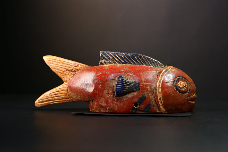 African Figure Bozo Fish Puppet Statue, Handmade Wooden Art, Unique Primitive Collectible, Ethnic Decor Sculpture for Home Display-G3769