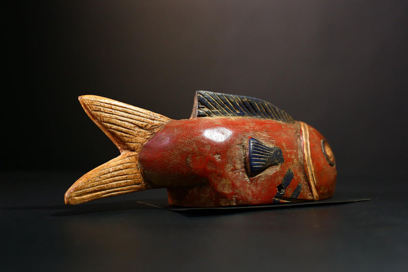 African Figure Bozo Fish Puppet Statue, Handmade Wooden Art, Unique Primitive Collectible, Ethnic Decor Sculpture for Home Display-G3769