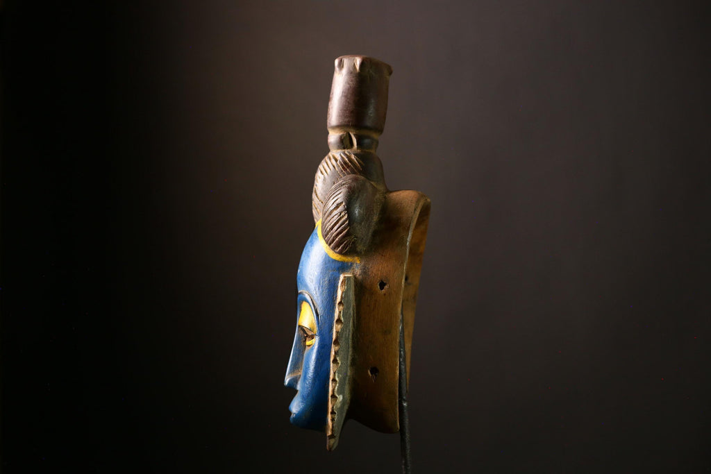 African Guro Mask - Hand-Carved Wooden Tribal Face, Unique Wall Hanging Decor Art, Ethnic Sculpture for Home Accent-G4028
