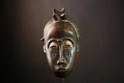 African Baule Mask - Antique Wood Wall Hanging, Unique Primitive Tribal Art Decor, Collectible Sculpture for Home-G4024