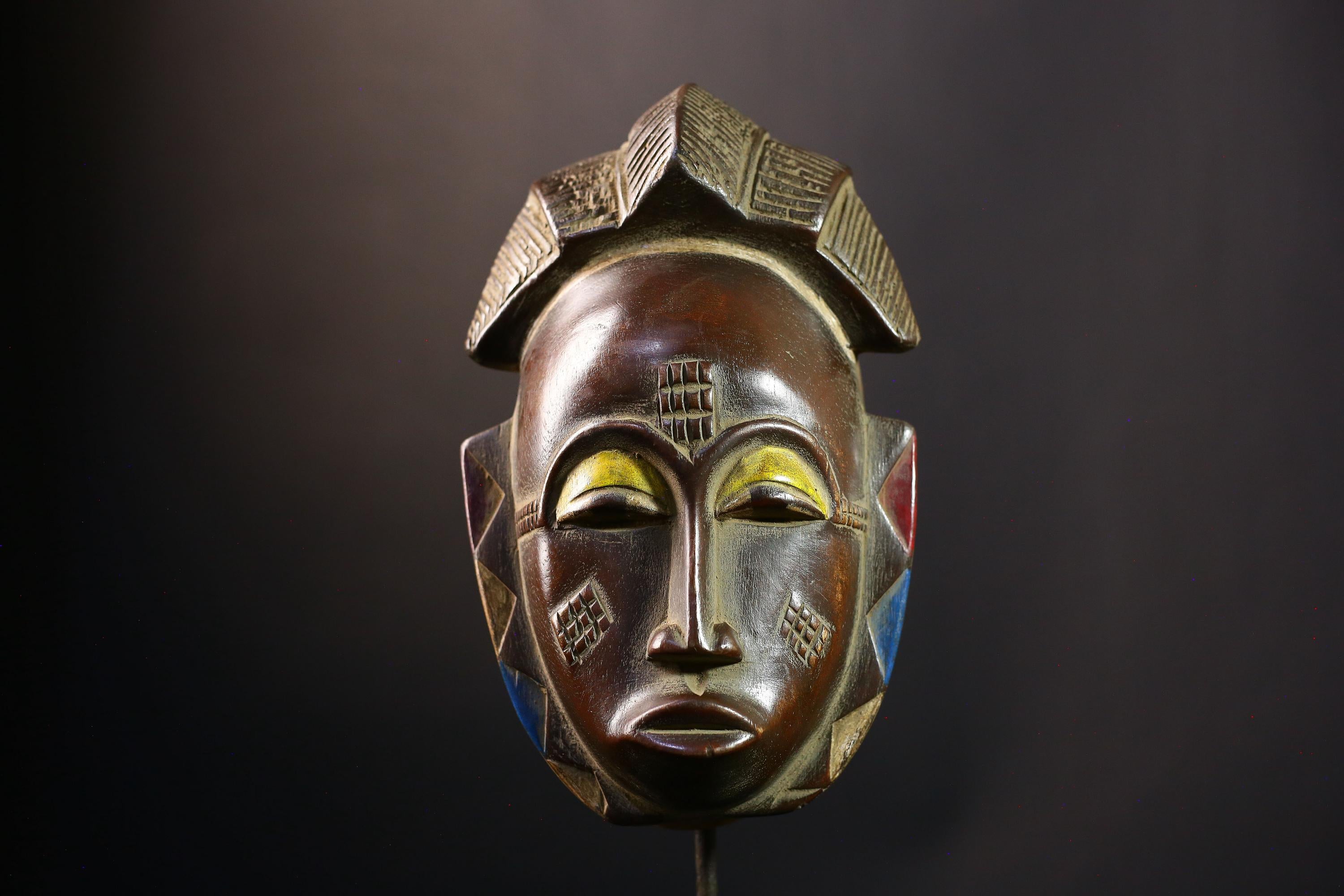 African Mask - Hand-Carved Baule Tribal Wood Face Mask - Unique Collectible Art for Home Decor and Stylish Ethnic Wall Display-G3790