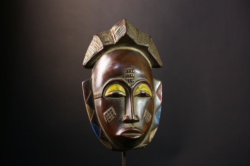 African Mask - Hand-Carved Baule Tribal Wood Face Mask - Unique Collectible Art for Home Decor and Stylish Ethnic Wall Display-G3790