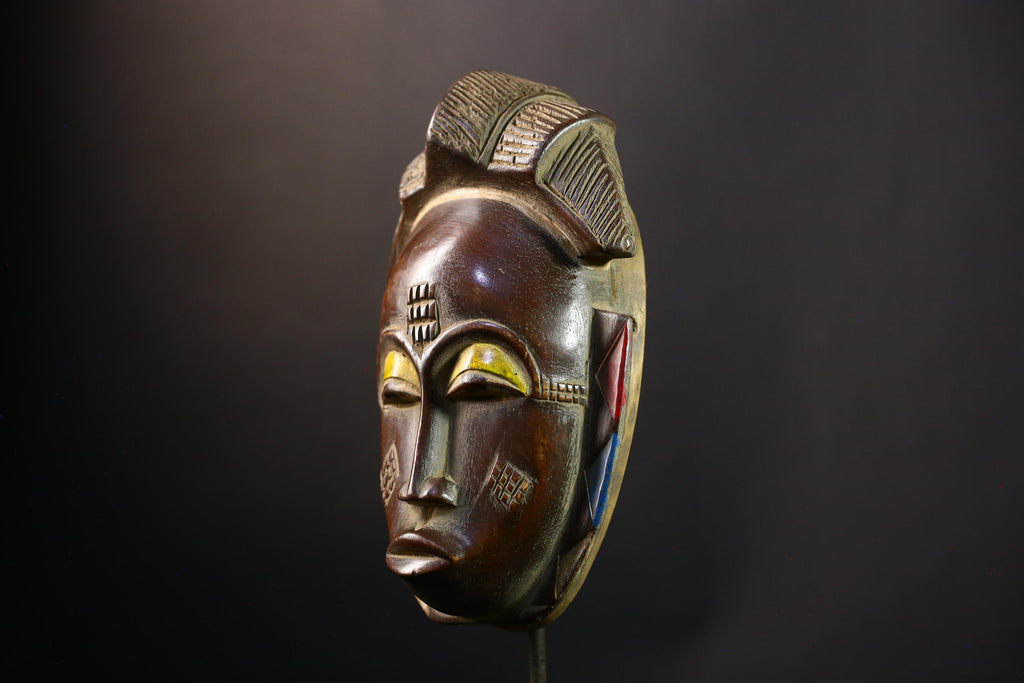 African Mask - Hand-Carved Baule Tribal Wood Face Mask - Unique Collectible Art for Home Decor and Stylish Ethnic Wall Display-G3790