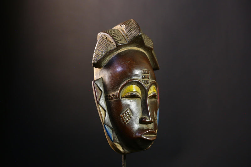 African Mask - Hand-Carved Baule Tribal Wood Face Mask - Unique Collectible Art for Home Decor and Stylish Ethnic Wall Display-G3790