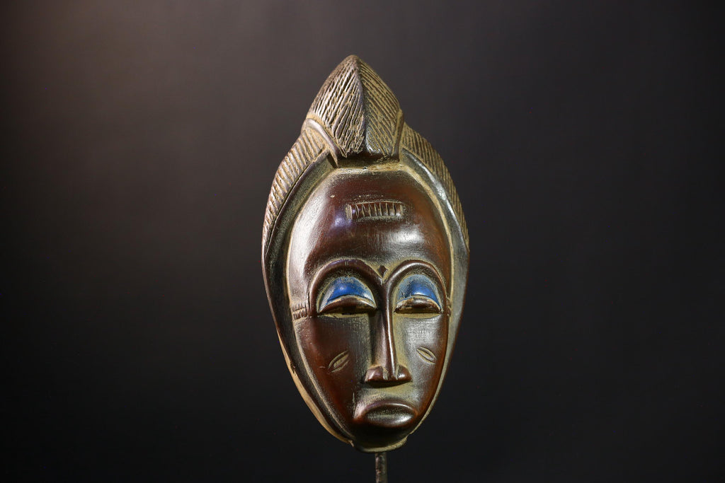 African Mask - Baoulé Hand-Carved Tribal Art Wooden Face - Unique African Decor for Home and Ethnic Wall Art Collectibles Display-G3789