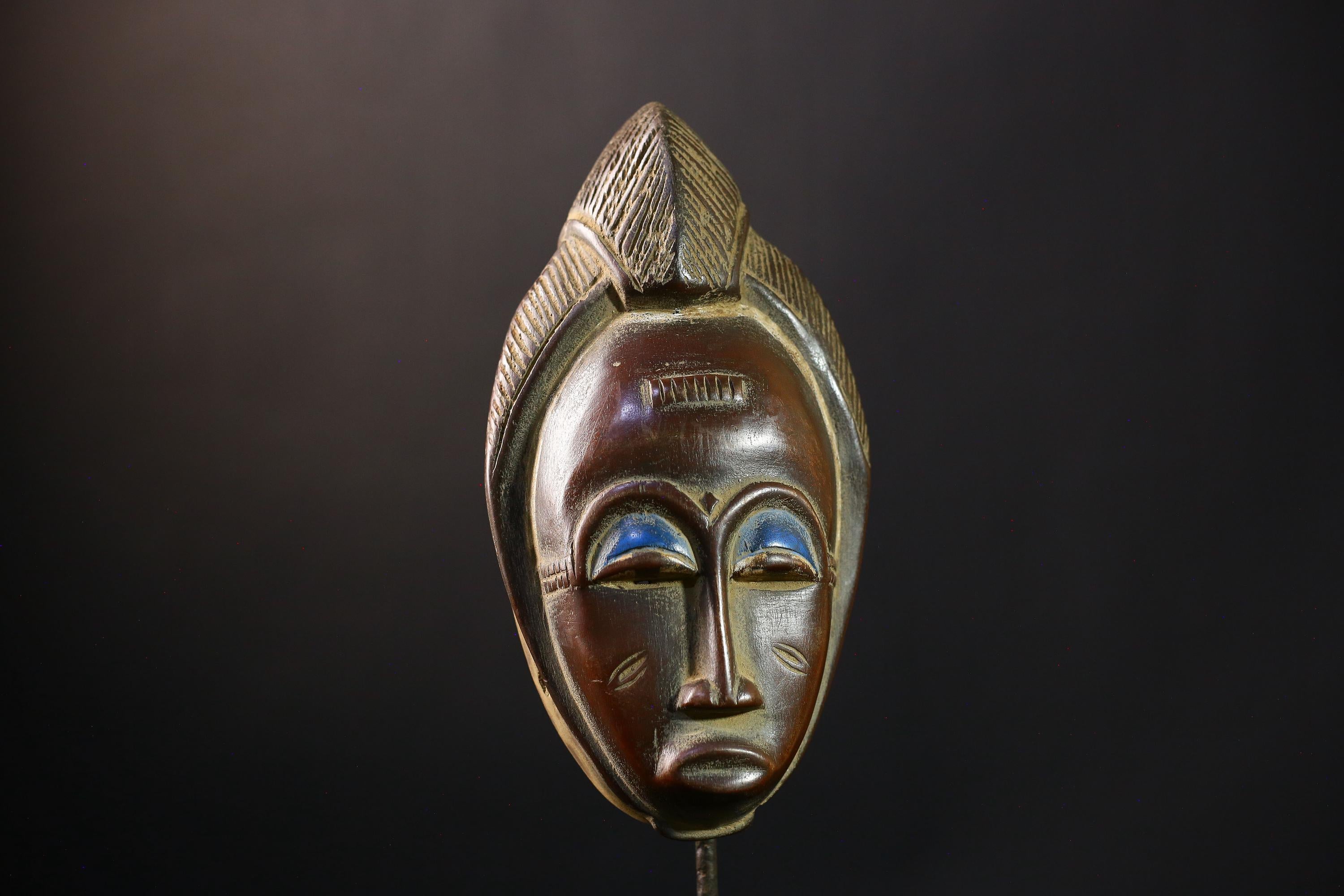 African Mask - Baoulé Hand-Carved Tribal Art Wooden Face - Unique African Decor for Home and Ethnic Wall Art Collectibles Display-G3789