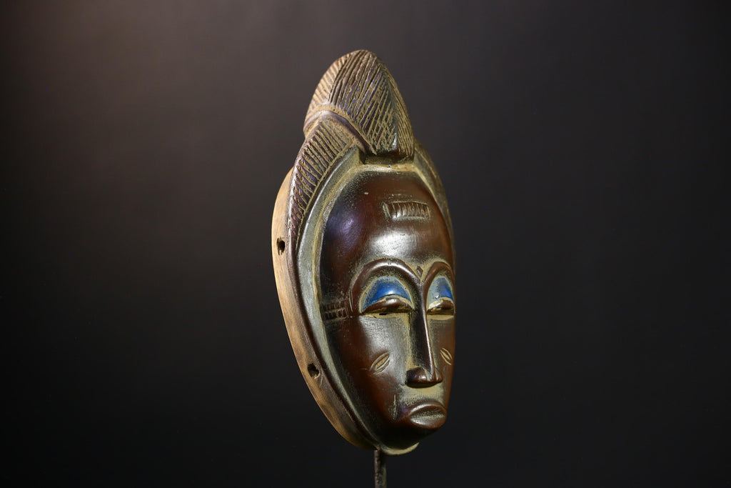 African Mask - Baoulé Hand-Carved Tribal Art Wooden Face - Unique African Decor for Home and Ethnic Wall Art Collectibles Display-G3789
