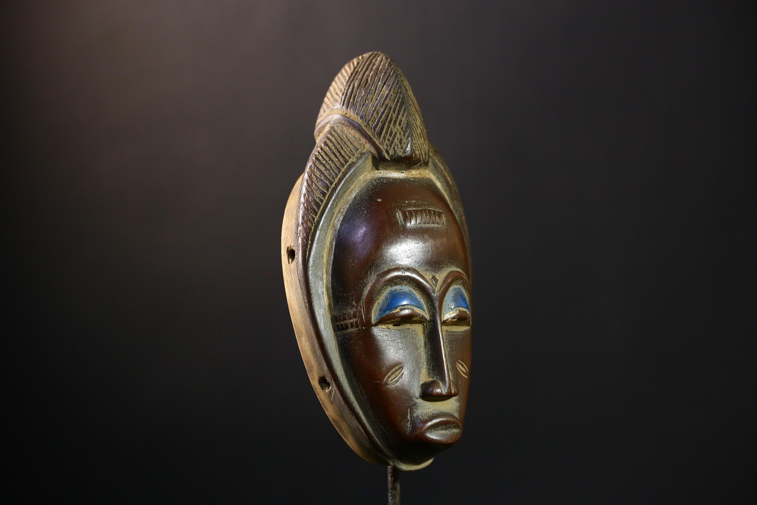 African Mask - Baoulé Hand-Carved Tribal Art Wooden Face - Unique African Decor for Home and Ethnic Wall Art Collectibles Display-G3789