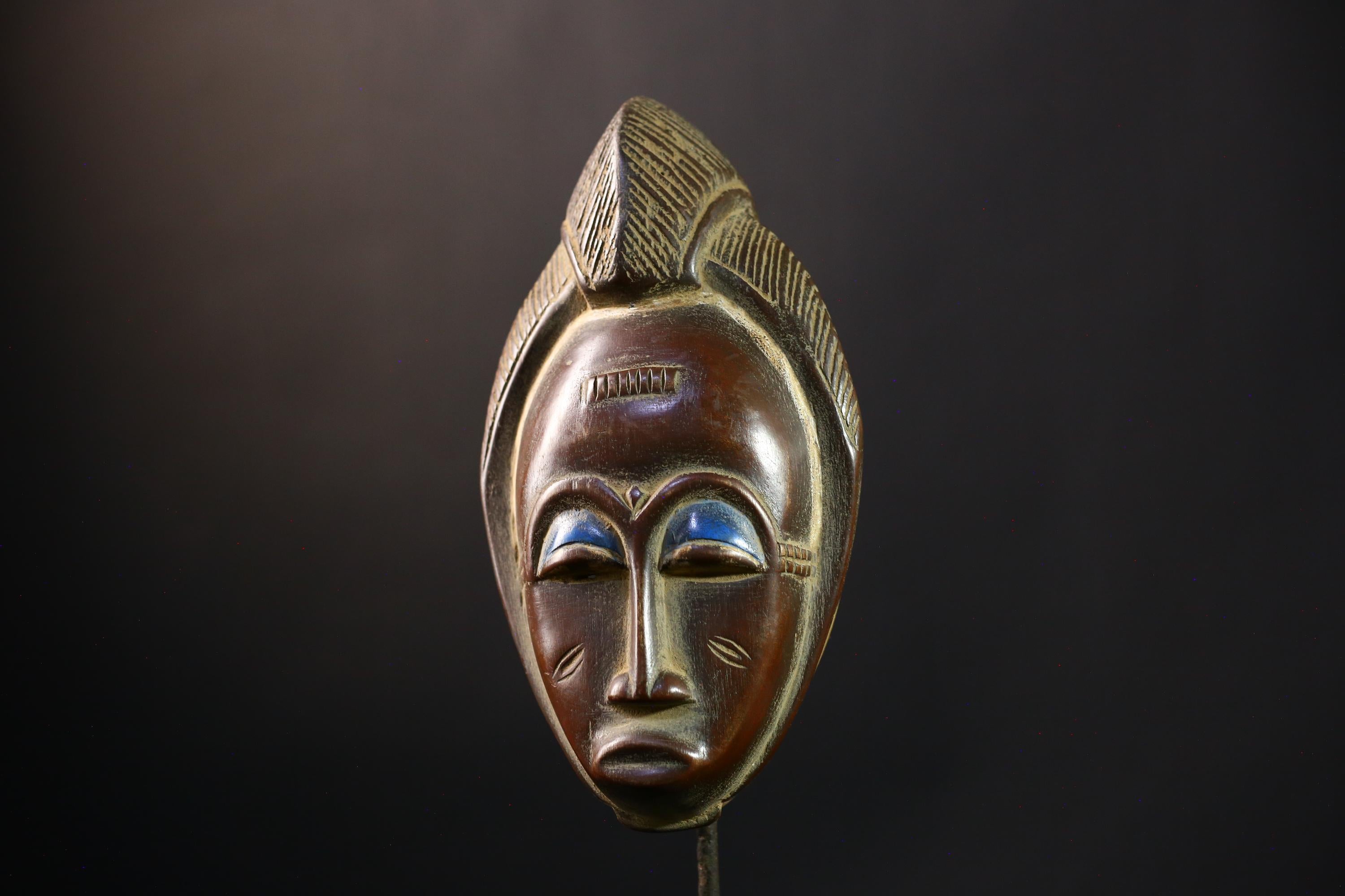 African Mask - Baoulé Hand-Carved Tribal Art Wooden Face - Unique African Decor for Home and Ethnic Wall Art Collectibles Display-G3789
