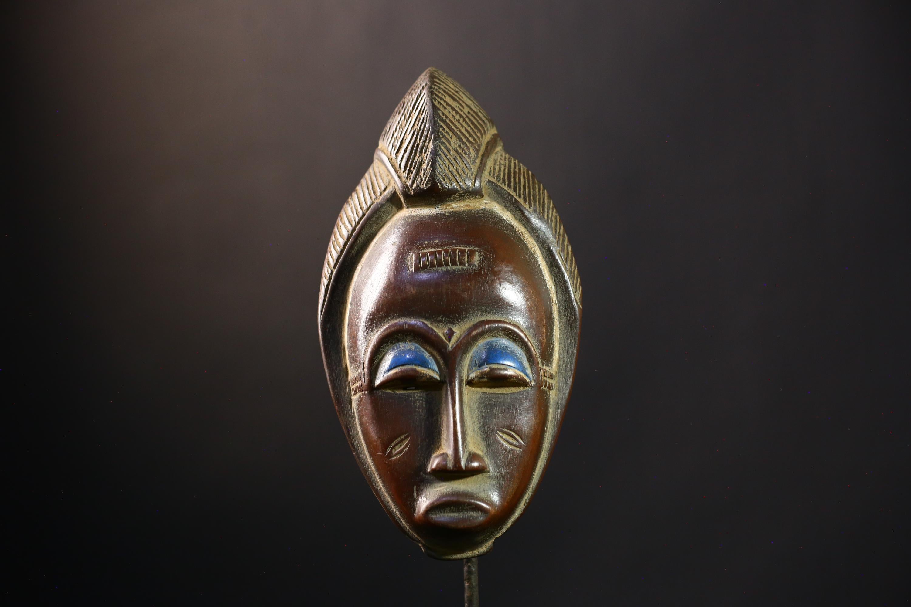 African Mask - Baoulé Hand-Carved Tribal Art Wooden Face - Unique African Decor for Home and Ethnic Wall Art Collectibles Display-G3789
