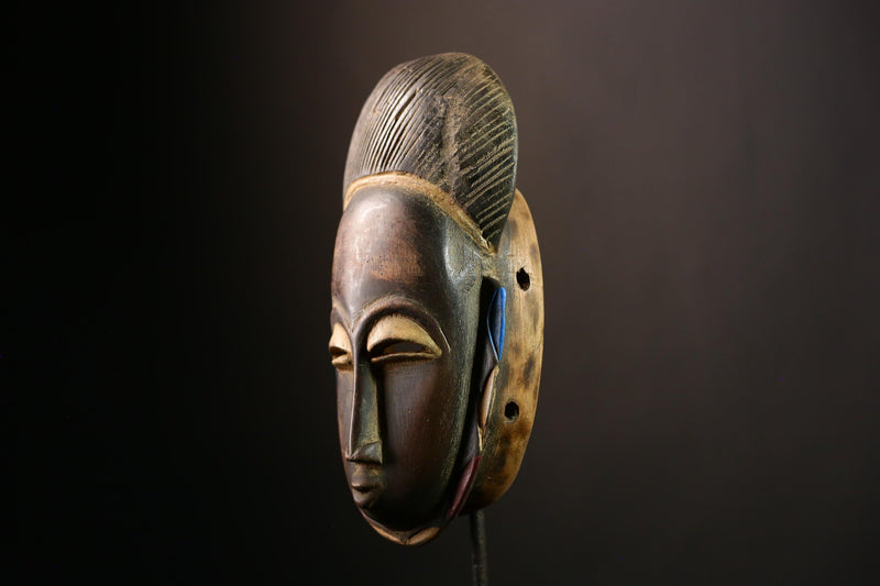 African Baule Mask Antique Wooden Art | Primitive Wall Hanging Decor | Unique African Sculptures for Home | Collectible Masks-G4038