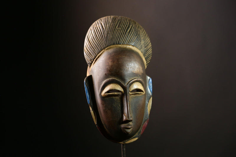 African Baule Mask Antique Wooden Art | Primitive Wall Hanging Decor | Unique African Sculptures for Home | Collectible Masks-G4038