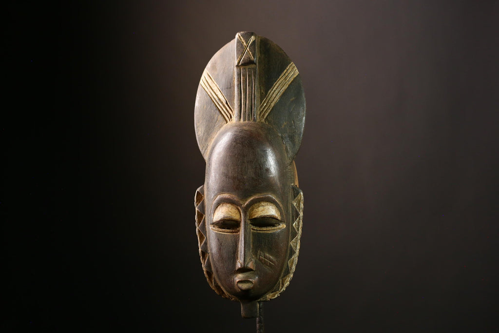 African Baule Mask, Hand-Carved Wooden Art for Wall Decor, Unique Tribal Sculpture and Cultural Piece, Traditional African Aesthetic-G4034
