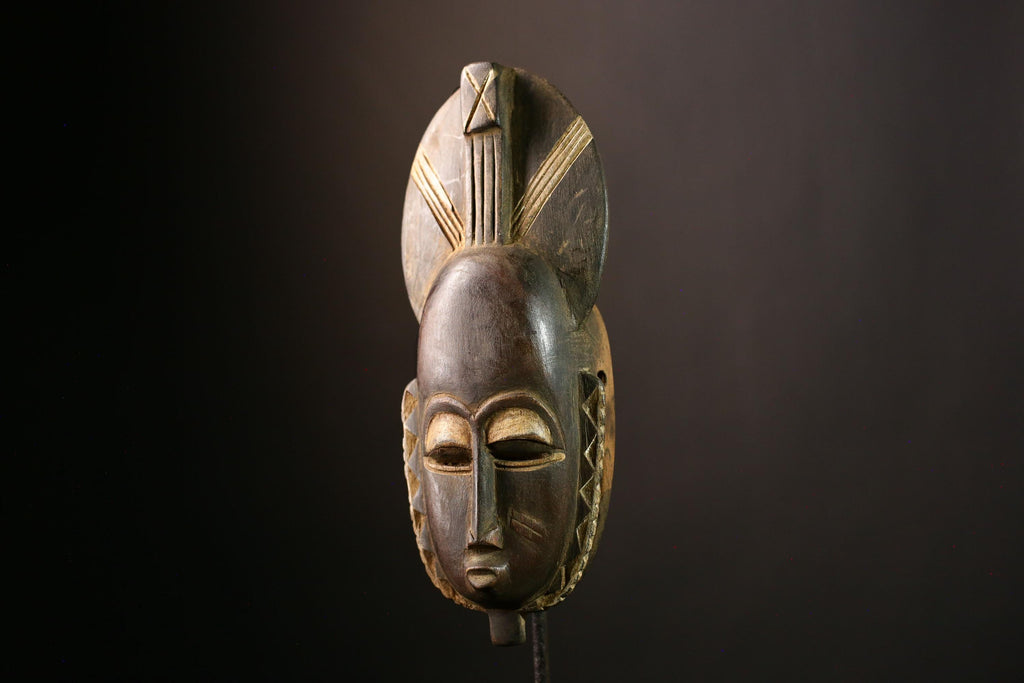 African Baule Mask, Hand-Carved Wooden Art for Wall Decor, Unique Tribal Sculpture and Cultural Piece, Traditional African Aesthetic-G4034