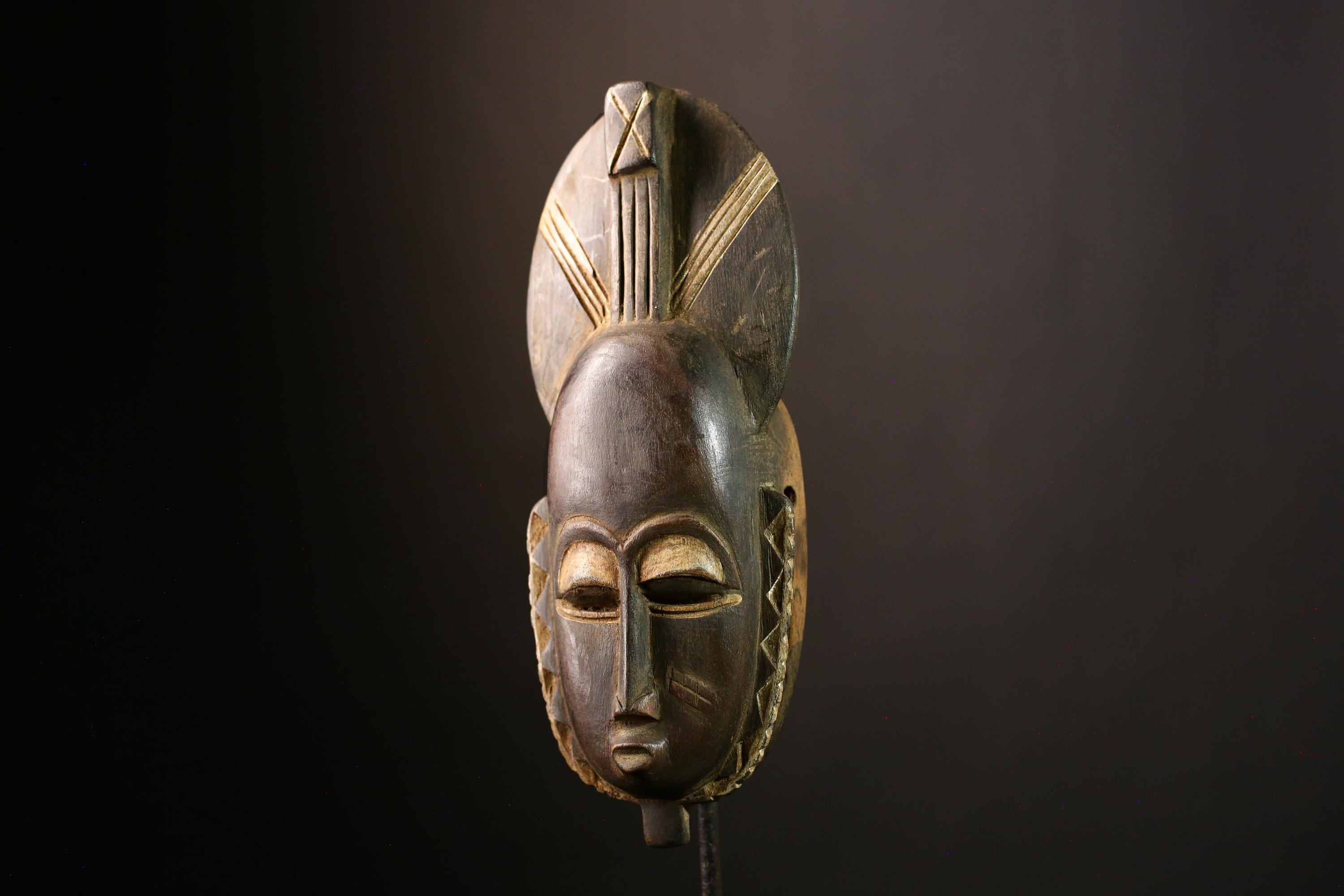 African Baule Mask, Hand-Carved Wooden Art for Wall Decor, Unique Tribal Sculpture and Cultural Piece, Traditional African Aesthetic-G4034