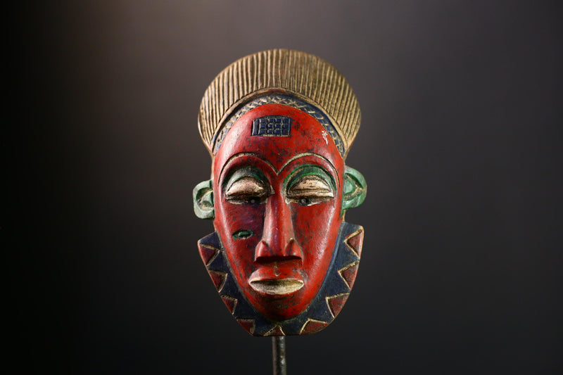 African Mask - Antique Guro Baule Tribal Wood Face Mask - Unique Art Decor for Cultural Home Display and Collectible Wall Art  -9543