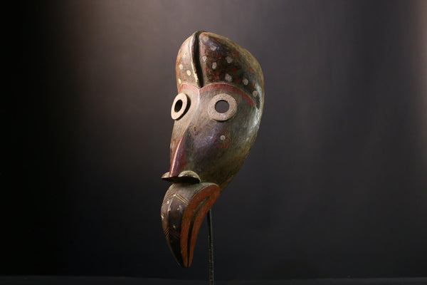 African Mask - Vintage Hand-Carved Dan Bird Mask - Unique Wooden Tribal Wall Art for Home Decor and Cultural Collectible Display-6695