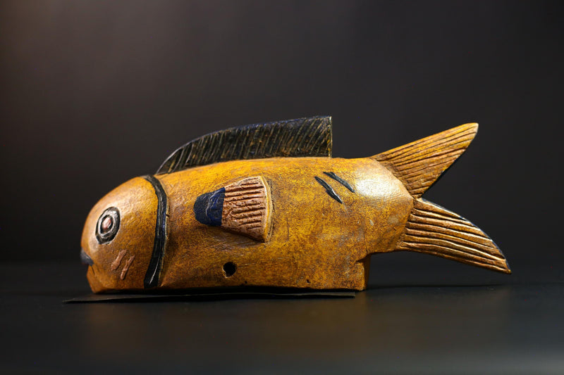 African Hand-Carved Tribal Bozo Fish Figurine Unique Solid Wood Exquisite Collectible Sculptures Authentic Cultural Home Decor Piece-G3806