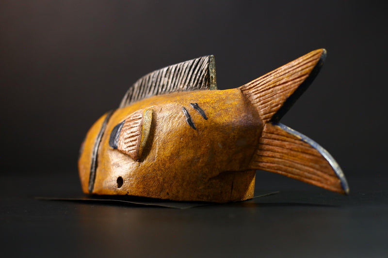 African Hand-Carved Tribal Bozo Fish Figurine Unique Solid Wood Exquisite Collectible Sculptures Authentic Cultural Home Decor Piece-G3806