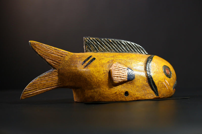 African Hand-Carved Tribal Bozo Fish Figurine Unique Solid Wood Exquisite Collectible Sculptures Authentic Cultural Home Decor Piece-G3806