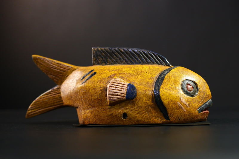 African Hand-Carved Tribal Bozo Fish Figurine Unique Solid Wood Exquisite Collectible Sculptures Authentic Cultural Home Decor Piece-G3806