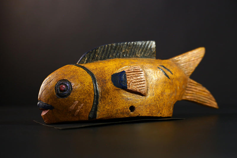 African Hand-Carved Tribal Bozo Fish Figurine Unique Solid Wood Exquisite Collectible Sculptures Authentic Cultural Home Decor Piece-G3806