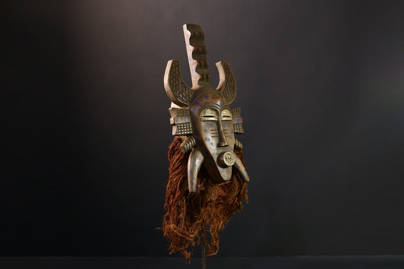 African Mask - Hand-Carved Senufo Tribal Wood Art, Unique Côte d'Ivoire Decor, Ethnic Wall Hanging Sculpture, Authentic Collectible-G3802