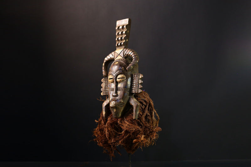 African Mask Senufo Kpelie Tribal Face Art - Unique Hand-Carved Wooden Wall Decor, Cultural Sculpture for Home and Collectors  -G3801