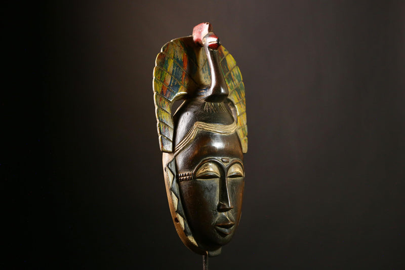 African Baule Mask Antique Peacock Wood Tribal Wall Hanging Guro Art Decor Unique African Sculpture Home Decor Art Collectible Piece-G4055