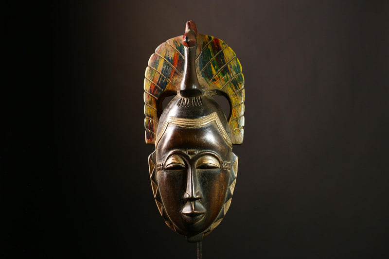 African Baule Mask Antique Peacock Wood Tribal Wall Hanging Guro Art Decor Unique African Sculpture Home Decor Art Collectible Piece-G4055