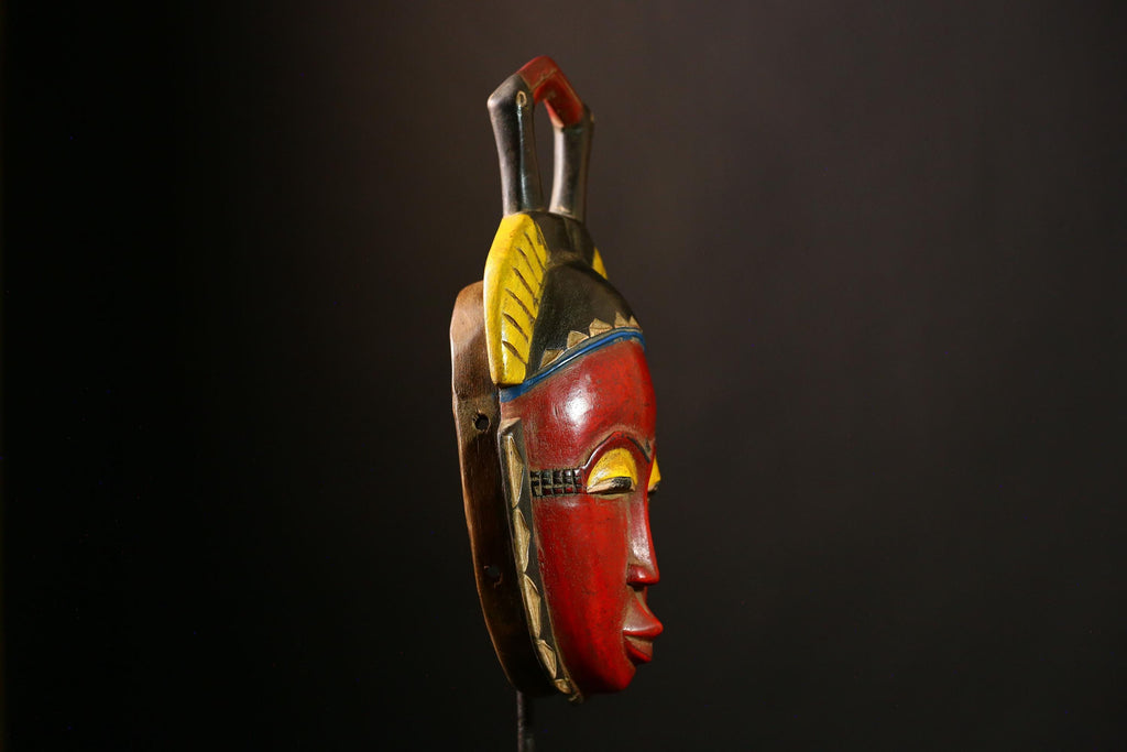 African Baule Mask - Hand Carved Wooden Tribal Face Wall Hanging Decor - Unique Art Object for Home Collectibles & Sculptures-G4052