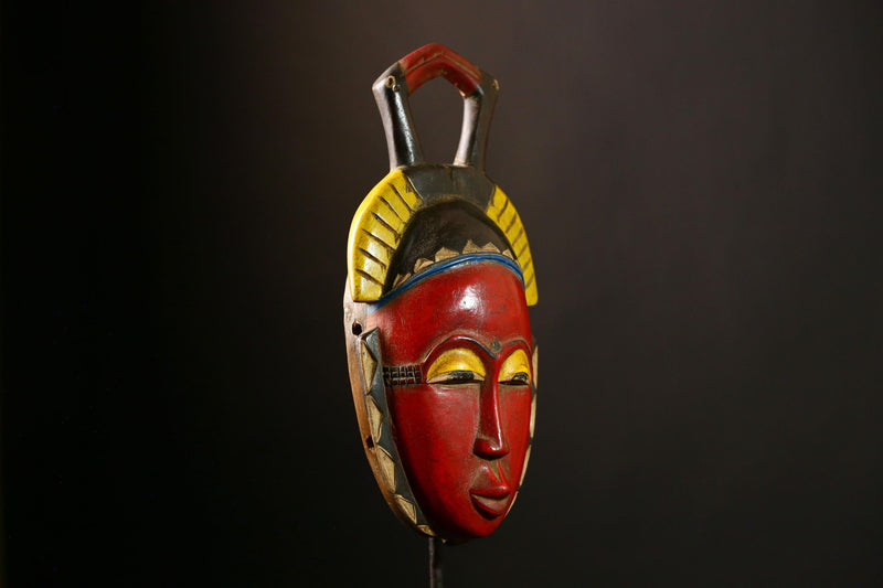 African Baule Mask - Hand Carved Wooden Tribal Face Wall Hanging Decor - Unique Art Object for Home Collectibles & Sculptures-G4052