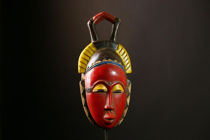 African Baule Mask - Hand Carved Wooden Tribal Face Wall Hanging Decor - Unique Art Object for Home Collectibles & Sculptures-G4052