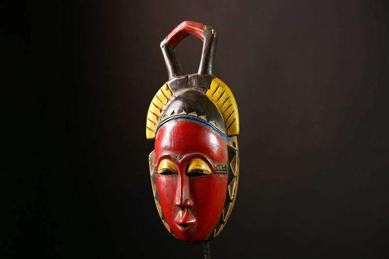 African Baule Mask - Hand Carved Wooden Tribal Face Wall Hanging Decor - Unique Art Object for Home Collectibles & Sculptures-G4052