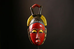 African Baule Mask - Hand Carved Wooden Tribal Face Wall Hanging Decor - Unique Art Object for Home Collectibles & Sculptures-G4052