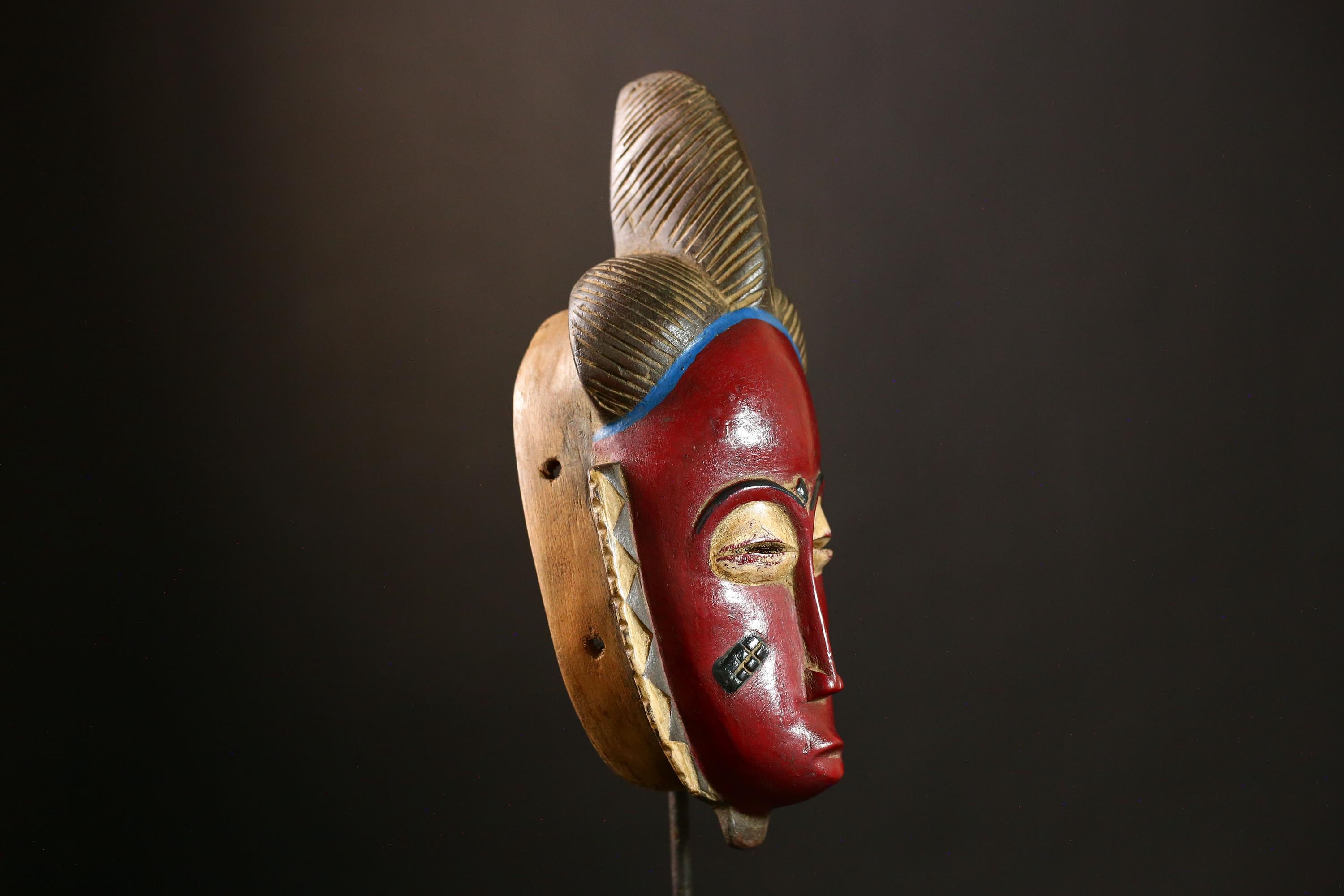 African Baule Mask: Hand Carved Wooden Sculpture, Vintage Tribal Art Collectible, Unique Wall Decor Piece for Home & Office-G4047