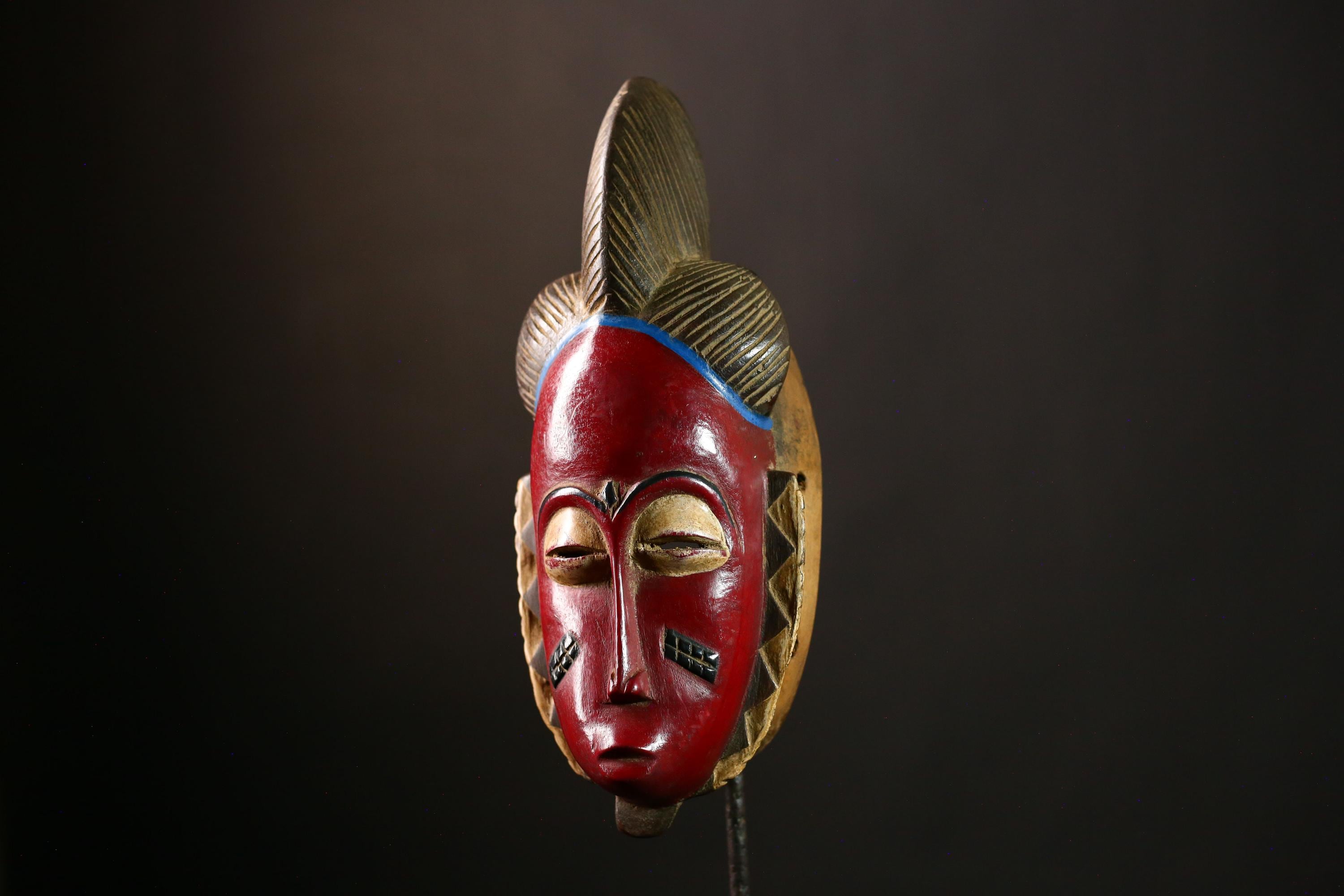 African Baule Mask: Hand Carved Wooden Sculpture, Vintage Tribal Art Collectible, Unique Wall Decor Piece for Home & Office-G4047
