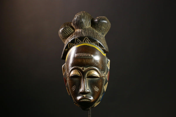 African Baule Mask: Exquisite Hand Carved Wooden Art Face, Unique Vintage Tribal Decor, Collectible Sculpture for Home Display-G4045