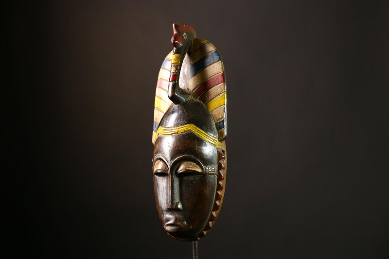 African Guro Mask - Peacock Hand Carved Wood Baule Wall Décor | Distinctive Art Object for Home Decor & Ethnic Collectibles-G4068