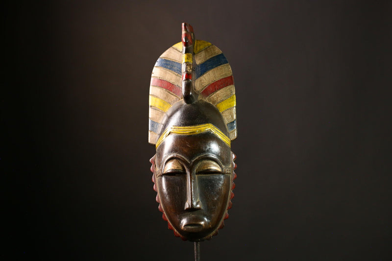 African Guro Mask - Peacock Hand Carved Wood Baule Wall Décor | Distinctive Art Object for Home Decor & Ethnic Collectibles-G4068