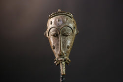 African Copper Mask - Authentic Baoule Yaoure Tribal Sculpture, Unique Decorative Effigy, Ethnic Art Collectible for Home Decor -G3821