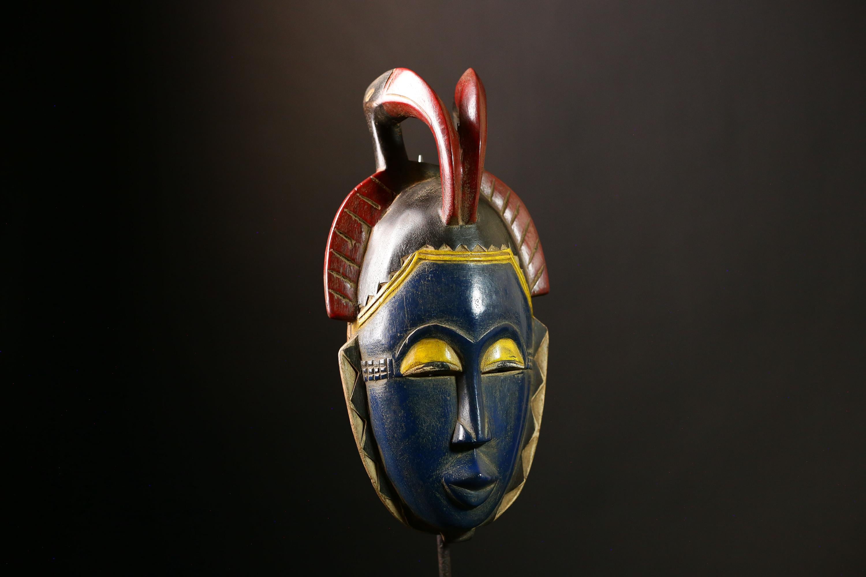 African Baule Masks | Unique Hand-Carved Wooden Tribal Wall Decor | Vintage Art Piece | Authentic African Sculpture for Home Decor -G4074