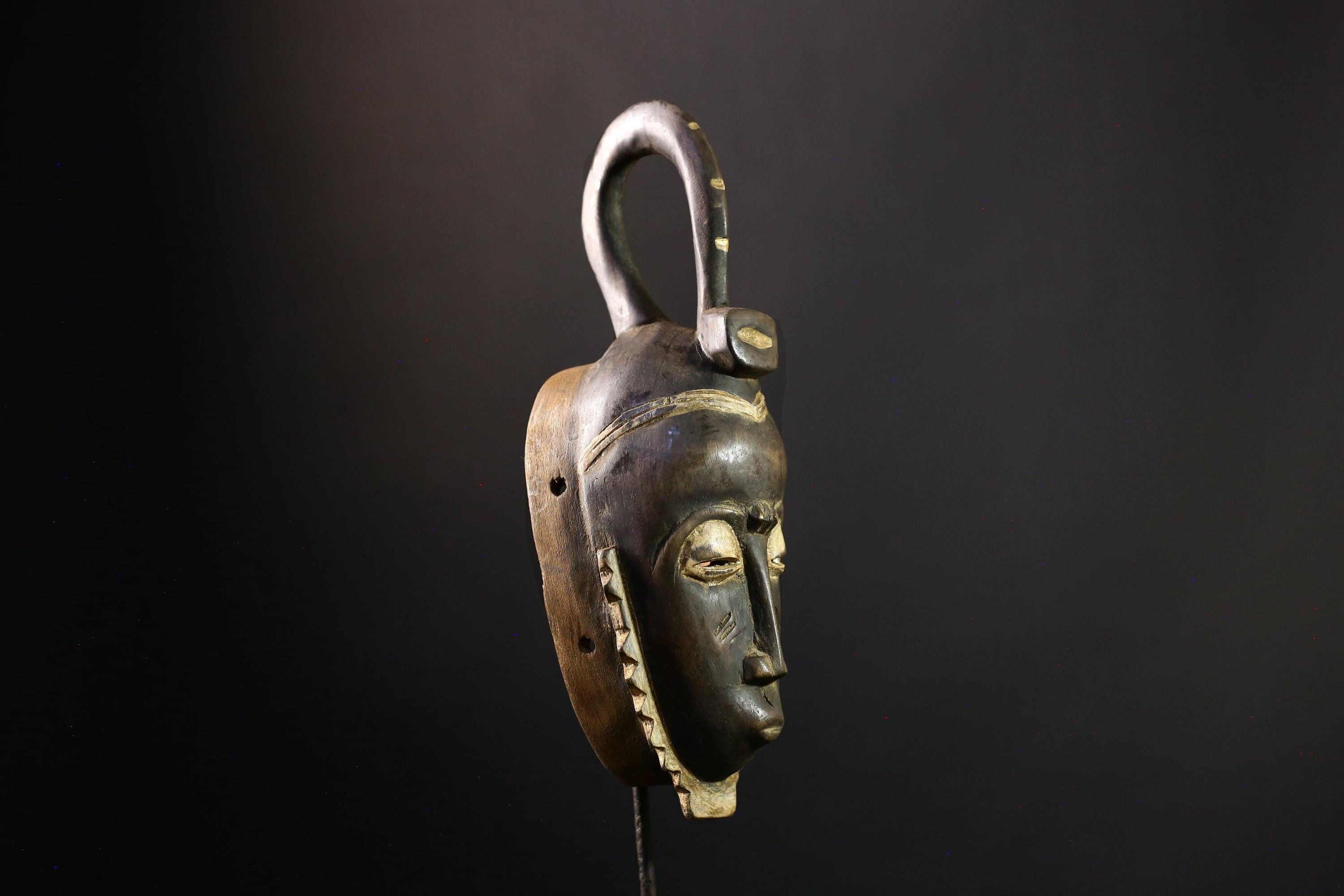 African Mask - Unique Yaure Culture Art, Multicolored Wall Decor, Handcrafted Ethnic Collectible, Vibrant Tribal Sculpture for Display-G3829