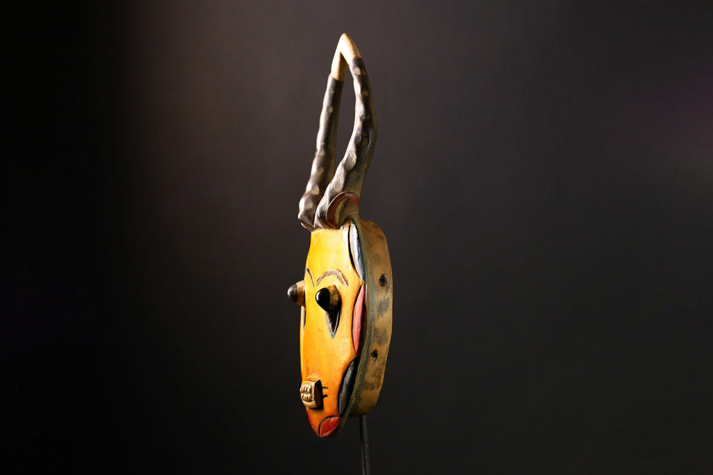 African Baule Mask - Antique Traditional Wood Sculpture, GOLI Guru Tribe Wall Decor for Unique Art Collection & Home Accent-G4092