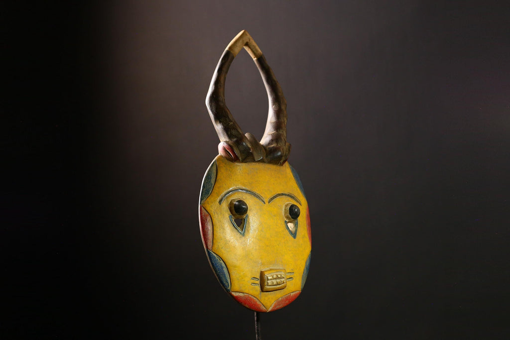 African Baule Mask - Antique Traditional Wood Sculpture, GOLI Guru Tribe Wall Decor for Unique Art Collection & Home Accent-G4092