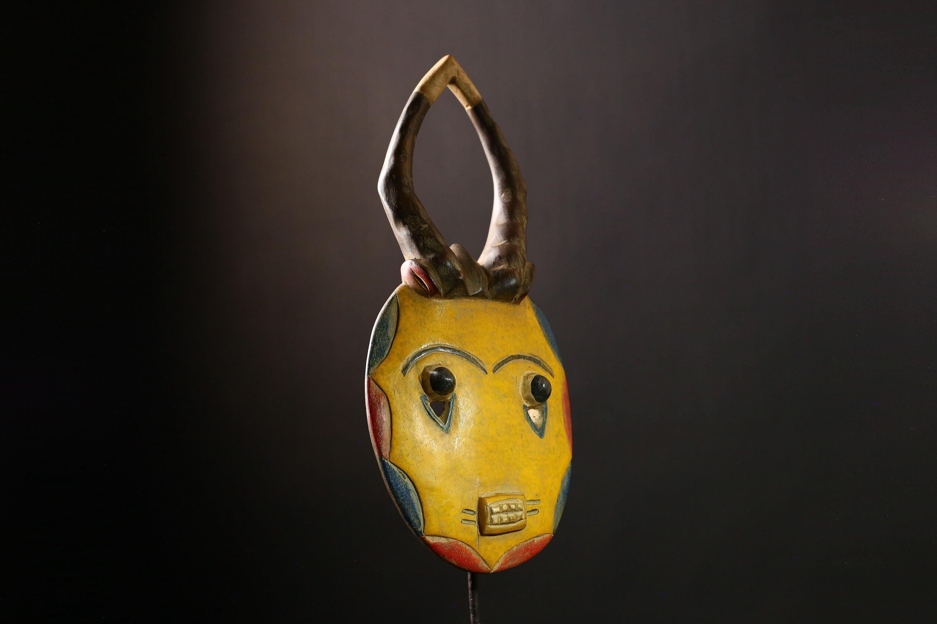 African Baule Mask - Antique Traditional Wood Sculpture, GOLI Guru Tribe Wall Decor for Unique Art Collection & Home Accent-G4092