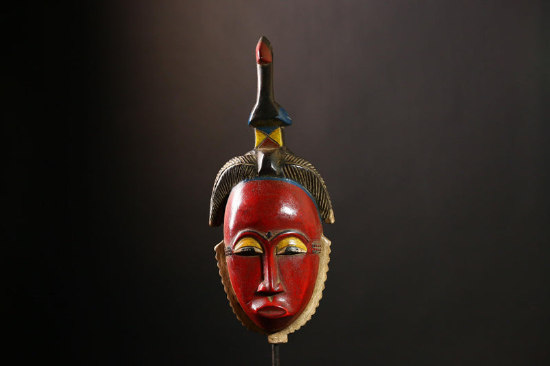 African Baule Mask - Hand Carved Tribal Face Art, Authentic Wooden Wall Decor for Unique Home Accent & Cultural Art Collection-G4090