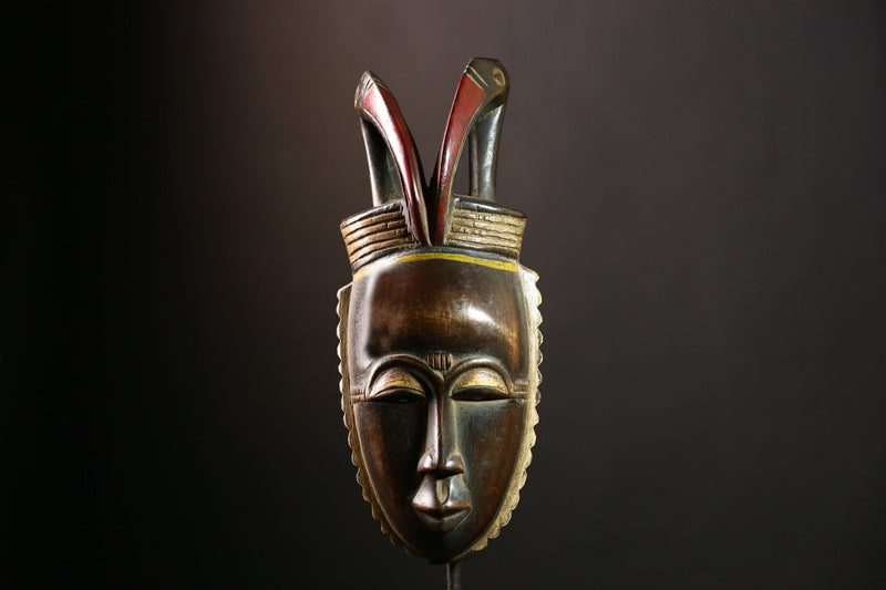 African Baule Mask - Hand Carved Tribal Face Art, Authentic Wooden Wall Decor for Unique Home Decoration & Cultural Art Piece-G4089